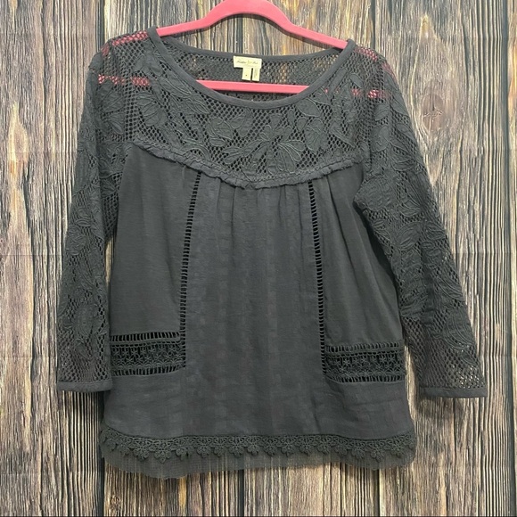 Anthropologie Tops - Meadow Rue | grey eyelet lace blouse